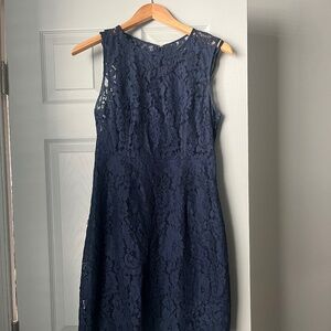 Semi formal or cocktail navy blue dress with lace and bows up back size small